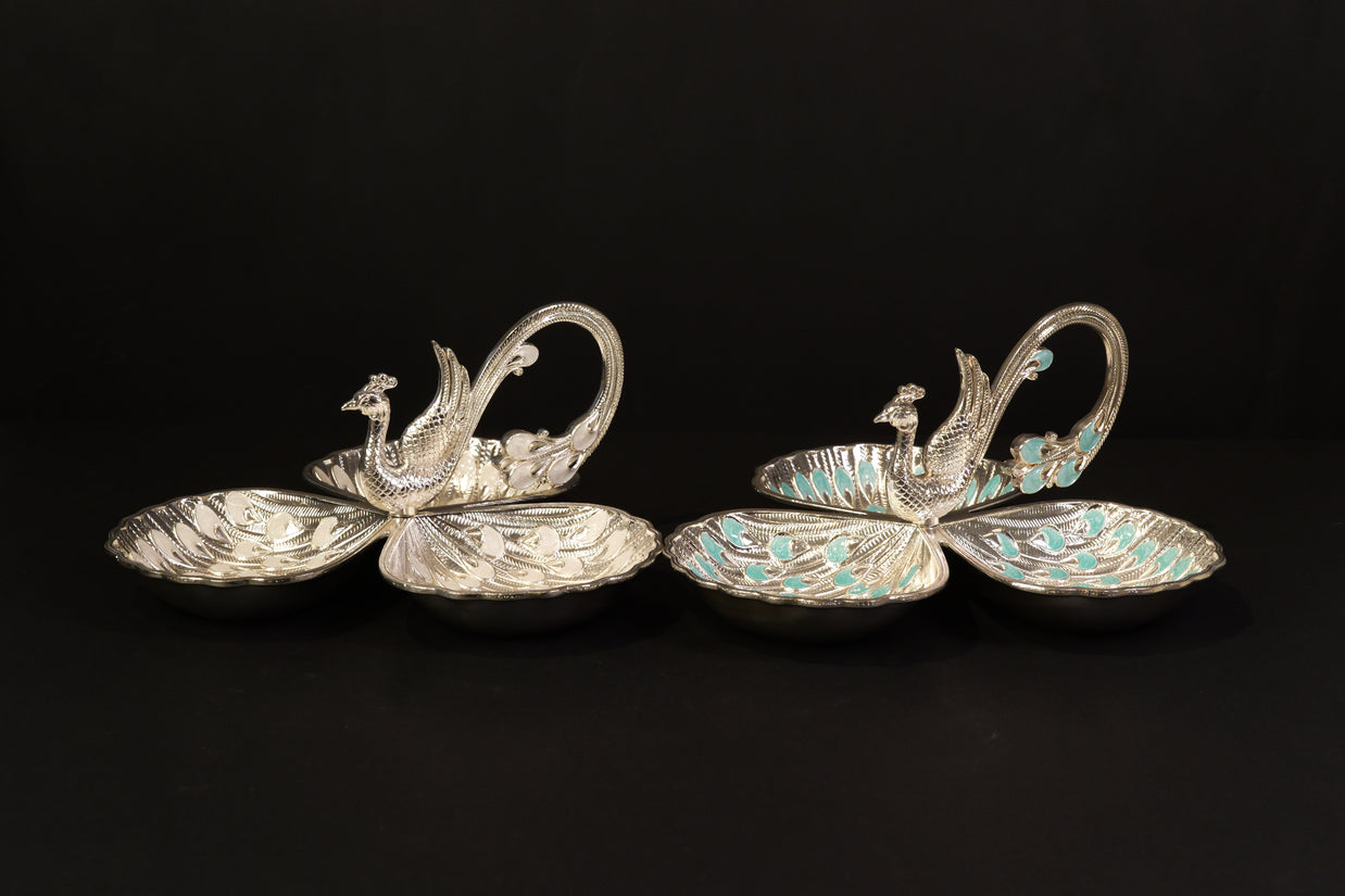 3 BOWL PEACOCK TRAY