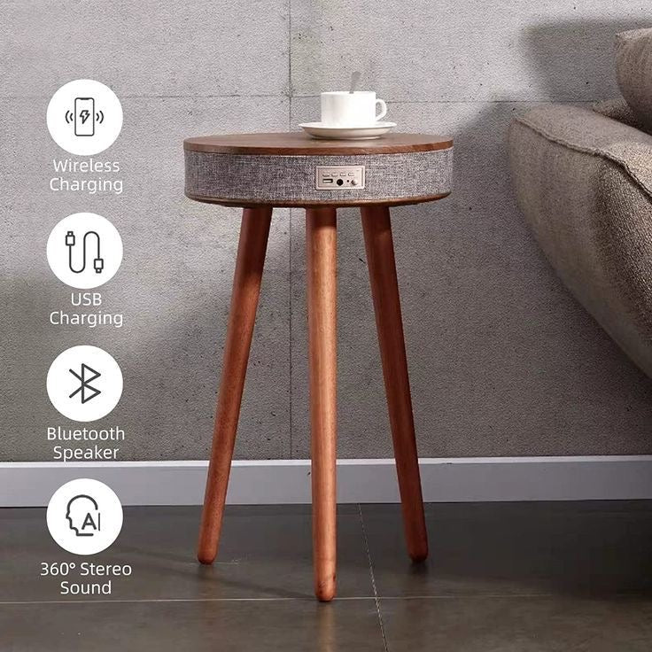 SIDE TABLE WITH BLUETOOTH SPEAKER AND WIRELESS MOBILE CHARGER
