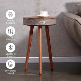 SIDE TABLE WITH BLUETOOTH SPEAKER AND WIRELESS MOBILE CHARGER