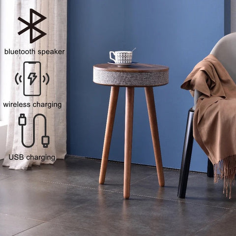 SIDE TABLE WITH BLUETOOTH SPEAKER AND WIRELESS MOBILE CHARGER