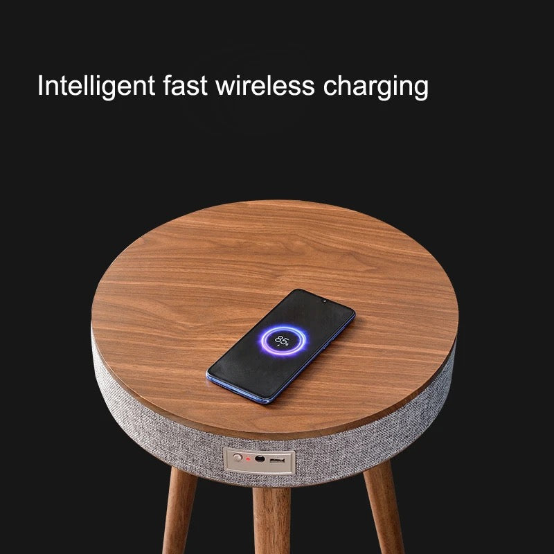 SIDE TABLE WITH BLUETOOTH SPEAKER AND WIRELESS MOBILE CHARGER