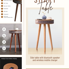 SIDE TABLE WITH BLUETOOTH SPEAKER AND WIRELESS MOBILE CHARGER