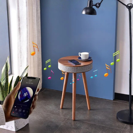 SIDE TABLE WITH BLUETOOTH SPEAKER AND WIRELESS MOBILE CHARGER