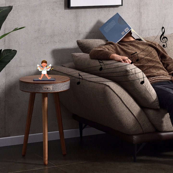 SIDE TABLE WITH BLUETOOTH SPEAKER AND WIRELESS MOBILE CHARGER