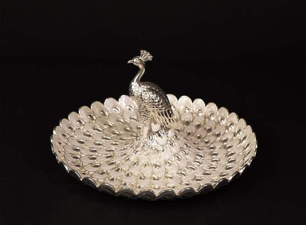 SMALL ROUND PEACOCK TRAY